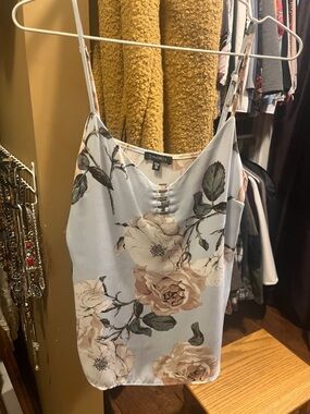 Dynamite Satin Floral Cami in Pale Blue & Blush